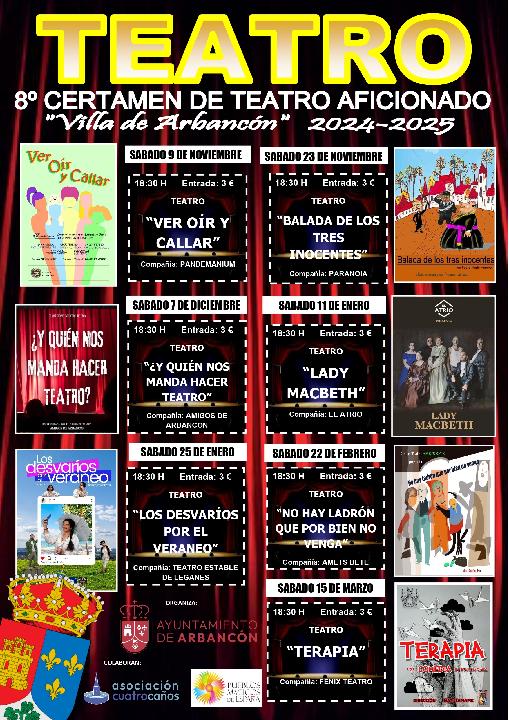 Lee más sobre el artículo COMIENZA LA EDICIÓN 8ª DEL CERTAMEN DE TEATRO AFICIONADO VILLA DE ARBANCON